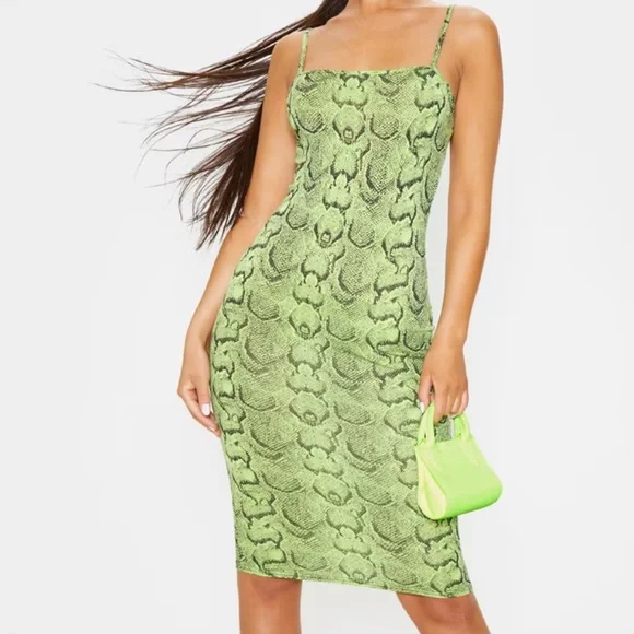 lime green snake print dress The Softest Rib Turtleneck Dress main image 0